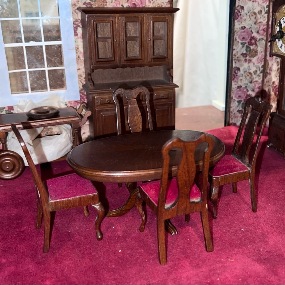 Cherry dining room table and four chairs for Doll House